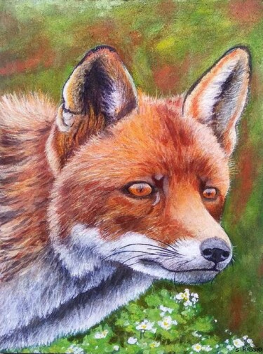 Painting titled "Renard roux" by Sabrina Riggio, Original Artwork, Watercolor