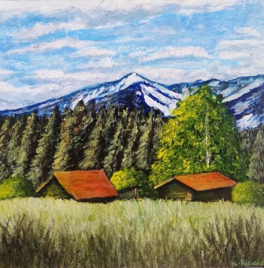 Malerei mit dem Titel "L'air de la montagne" von Sabrina Riggio, Original-Kunstwerk, Acryl Auf Keilrahmen aus Holz montiert