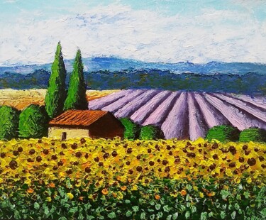 Painting titled "Été en Provence" by Sabrina Riggio, Original Artwork, Acrylic Mounted on Wood Stretcher frame