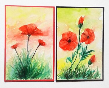 Peinture intitulée "Cartes d'art de coq…" par Sabrina Riggio, Œuvre d'art originale, Aquarelle