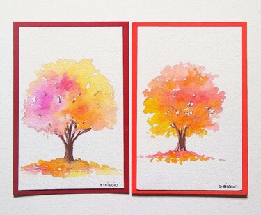 Malerei mit dem Titel "Cartes d'art arbres…" von Sabrina Riggio, Original-Kunstwerk, Aquarell