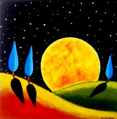 Pintura titulada "Une nuit de pleine…" por Sabrina Riggio, Obra de arte original, Acrílico Montado en Cartulina