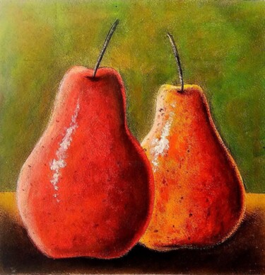 Malerei mit dem Titel "Poires rouge et jau…" von Sabrina Riggio, Original-Kunstwerk, Acryl