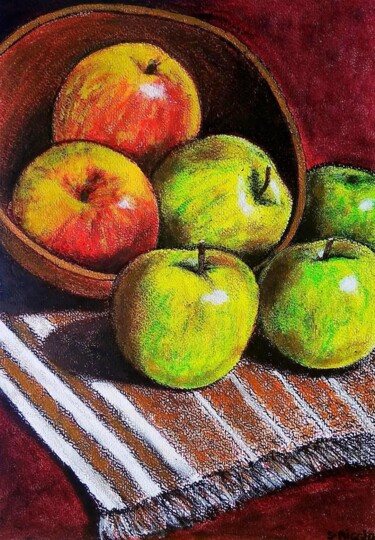 Disegno intitolato "Pommes" da Sabrina Riggio, Opera d'arte originale, Pastello