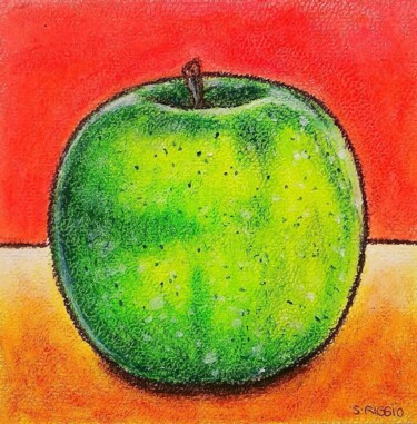 Zeichnungen mit dem Titel "Pomme granny" von Sabrina Riggio, Original-Kunstwerk, Pastell