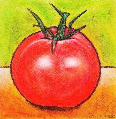 Desenho intitulada "Tomate rouge" por Sabrina Riggio, Obras de arte originais, Pastel