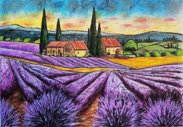 "Champ de lavandes" başlıklı Resim Sabrina Riggio tarafından, Orijinal sanat, Pastel