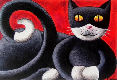 Painting titled "Chat couché" by Sabrina Riggio, Original Artwork, Acrylic