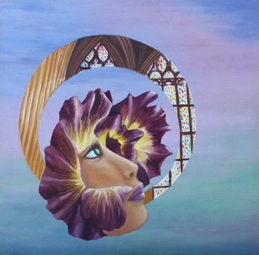 Peinture intitulée "Fleur de la brume,…" par Sabrina Sahraoui, Œuvre d'art originale, Huile