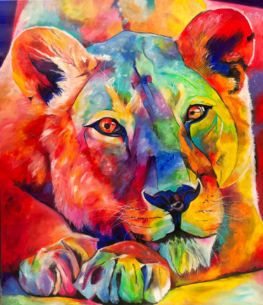 Malerei mit dem Titel "lion lady" von Sabrina Seck, Original-Kunstwerk, Acryl
