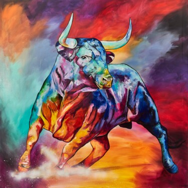 Painting titled "proud bull" by Sabrina Seck, Original Artwork, Acrylic