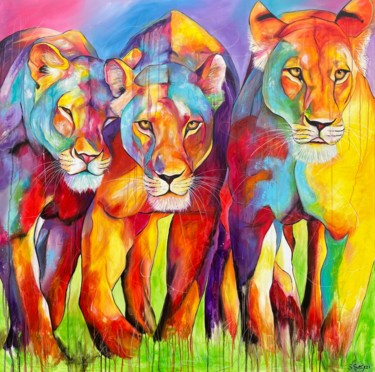Peinture intitulée "lion lady's" par Sabrina Seck, Œuvre d'art originale, Acrylique