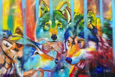 Schilderij getiteld "pact of wolves" door Sabrina Seck, Origineel Kunstwerk, Acryl