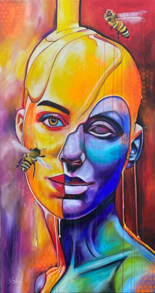 Painting titled "no life without bees" by Sabrina Seck, Original Artwork, Acrylic