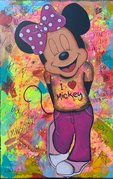 Schilderij getiteld "Minni loves Mickey" door Sabrina Seck, Origineel Kunstwerk, Acryl