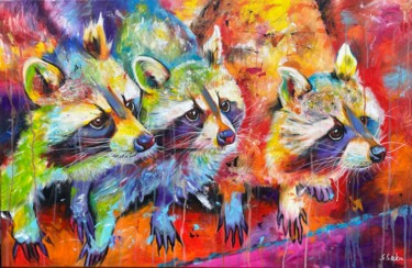 Painting titled "raccoons" by Sabrina Seck, Original Artwork, Acrylic
