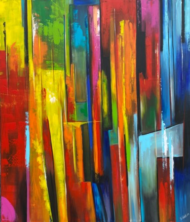 Malerei mit dem Titel "colorful stripes" von Sabrina Seck, Original-Kunstwerk, Acryl