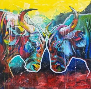 Malerei mit dem Titel "bulls" von Sabrina Seck, Original-Kunstwerk, Acryl