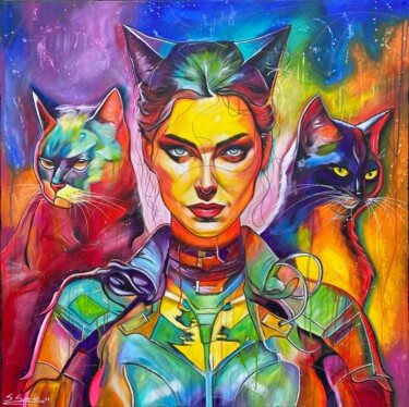 Painting titled "catwoman reloaded" by Sabrina Seck, Original Artwork, Acrylic