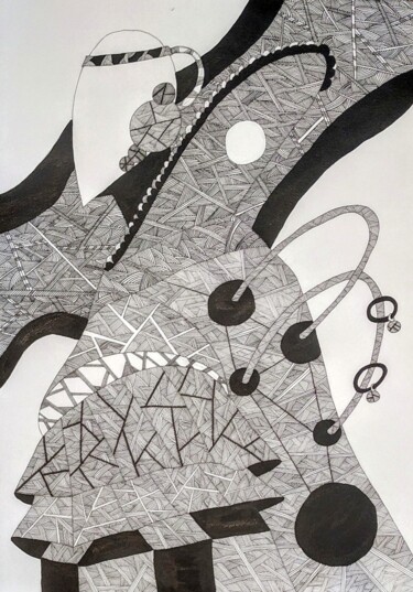 Σχέδιο με τίτλο "Chamane" από Sabrina Timsit, Αυθεντικά έργα τέχνης, Μελάνι
