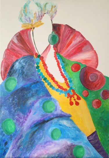 Ζωγραφική με τίτλο "Kimono Caraïbes" από Sabrina Timsit, Αυθεντικά έργα τέχνης, Ακρυλικό