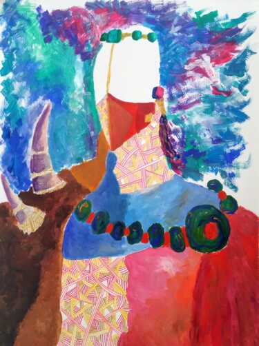 Peinture intitulée "Guerrier à cornes" par Sabrina Timsit, Œuvre d'art originale, Acrylique
