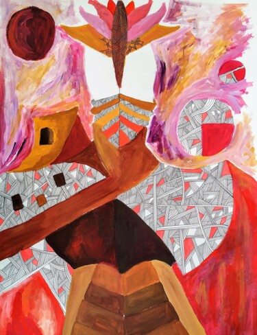 Painting titled "Armure d'ébène" by Sabrina Timsit, Original Artwork, Acrylic