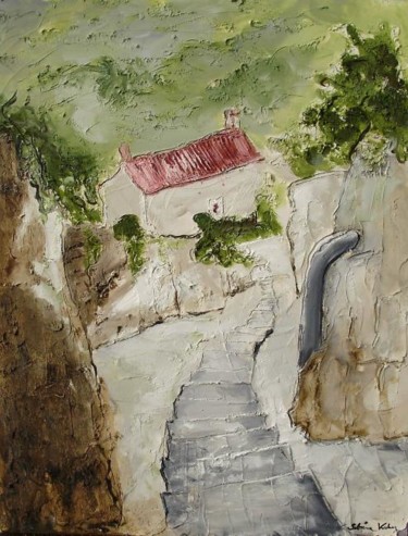 Painting titled "Escalier à Thouars" by Sabrina Kuhn, Original Artwork