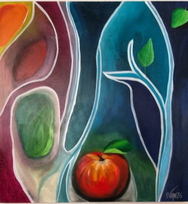 Painting titled "La pomme" by Sabvia, Original Artwork, Acrylic