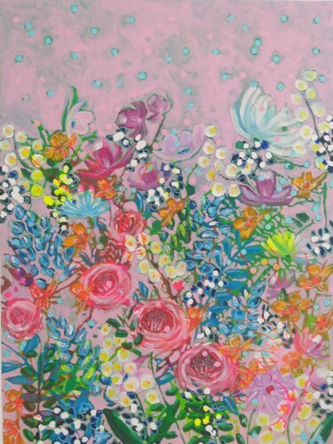Pintura intitulada "Fleurs roses" por Sabvia, Obras de arte originais, Acrílico