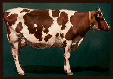 Painting titled "Vache sue vert foncé" by Sacha Schwarz, Original Artwork, Acrylic Mounted on Wood Stretcher frame