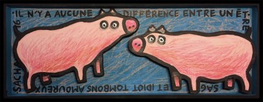 Painting titled "Couple de cochons" by Sacha Schwarz, Original Artwork, Acrylic