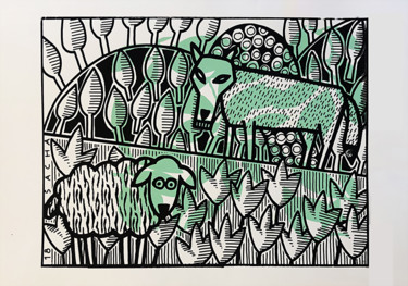 Printmaking titled "Le loup et l'agneau" by Sacha Schwarz, Original Artwork, Screenprinting