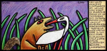 Peinture intitulée "Le Loup et la Cigog…" par Sacha Schwarz, Œuvre d'art originale