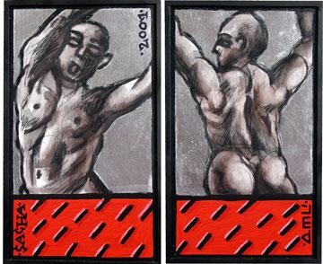 Peinture intitulée "Hommes Double" par Sacha Schwarz, Œuvre d'art originale