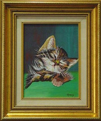 Peinture intitulée ""Le chaton somnolan…" par Sacha, Œuvre d'art originale