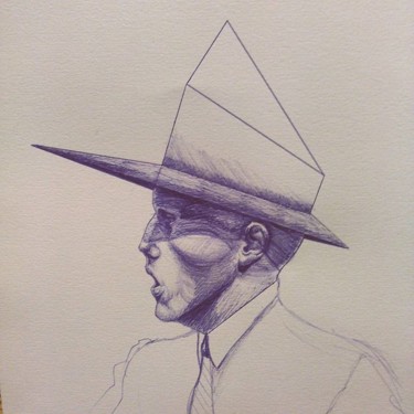 Drawing titled "L'Homme au chapeau" by Sacha Von Villard, Original Artwork, Ballpoint pen