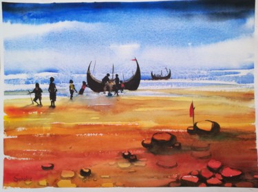 Peinture intitulée "Bangladesh 4" par Sada Canvas, Œuvre d'art originale, Aquarelle