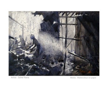 Schilderij getiteld "Storm" door Sada Canvas, Origineel Kunstwerk, Aquarel