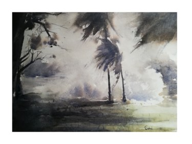 Painting titled "Storm Bangladesh" by Sada Canvas, Original Artwork, Watercolor