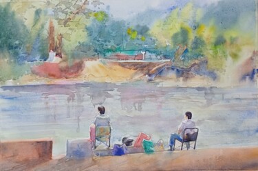 Malerei mit dem Titel "Fishing 2" von Sada Canvas, Original-Kunstwerk, Aquarell