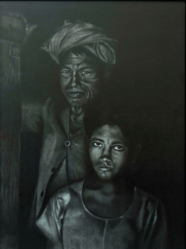 Рисунок под названием "silent-tears.jpg" - Sadhana Solanki, Подлинное произведение искусства, Древесный уголь