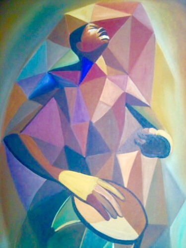 Peinture intitulée "Le joueur de tam-tam" par Mominet Sadia Roland, Œuvre d'art originale, Acrylique