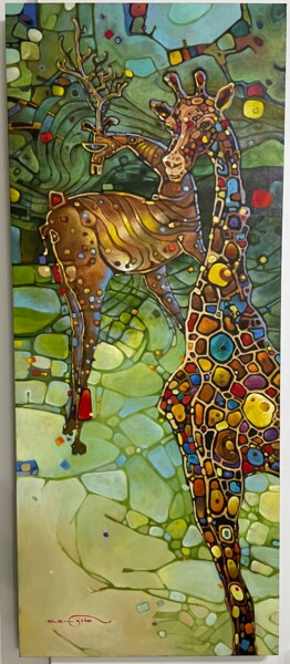 Malerei mit dem Titel "Spotted in the jung…" von Sadiq Dubai, Original-Kunstwerk, Öl