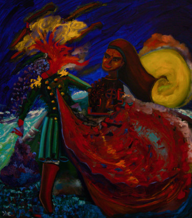 Painting titled ""Gas gypsy and lila…" by Kolya Sadovnick, Original Artwork, Oil Mounted on Wood Stretcher frame