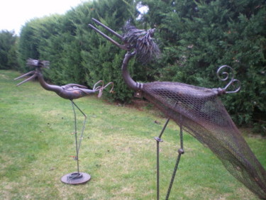 Sculpture titled "Un couple de grues ." by Jean Marc, Original Artwork, Metals