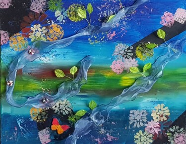 Painting titled "FLUIDITE ASIE" by Safia Wosth, Original Artwork, Acrylic Mounted on Wood Stretcher frame