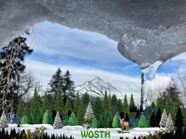 Arte digitale intitolato "Montagne et Glace" da Safia Wosth, Opera d'arte originale, Collage digitale