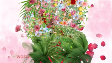 Digital Arts με τίτλο "La Femme aux roses" από Safia Wosth, Αυθεντικά έργα τέχνης, Ψηφιακό Κολάζ