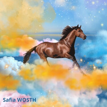 Digitale Kunst mit dem Titel "Le cheval et les nu…" von Safia Wosth, Original-Kunstwerk, Digitale Collage Auf Andere starre…